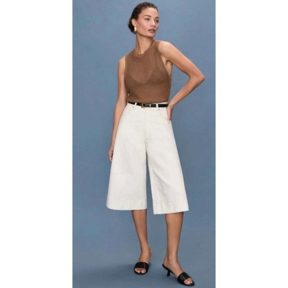 PAIGE Eva Bermuda Gaucho Shorts Contrast Ecru Size 26